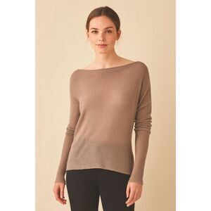 Enza Costa Tan Scoop Neck Cotton Blend Blouse Tee Top Shirt  Women's Size Medium